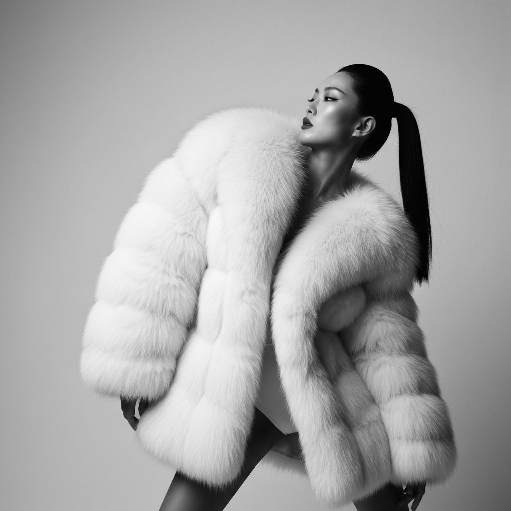 Sculptural fur coat silhouette
